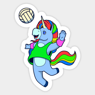 Comic unicorn playing volleyball Sticker